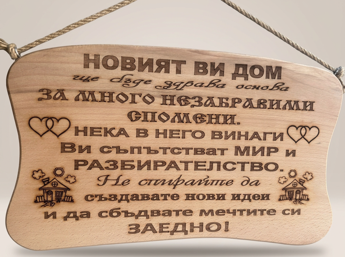 Табела от дърво за новия дом